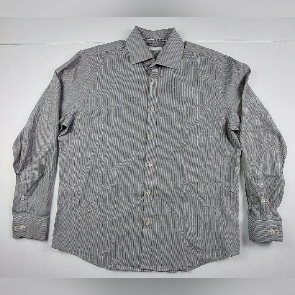 Robert Graham Shirt Mens 42 16.5 Blue Orange Houndstooth Paisley Accent Stretch